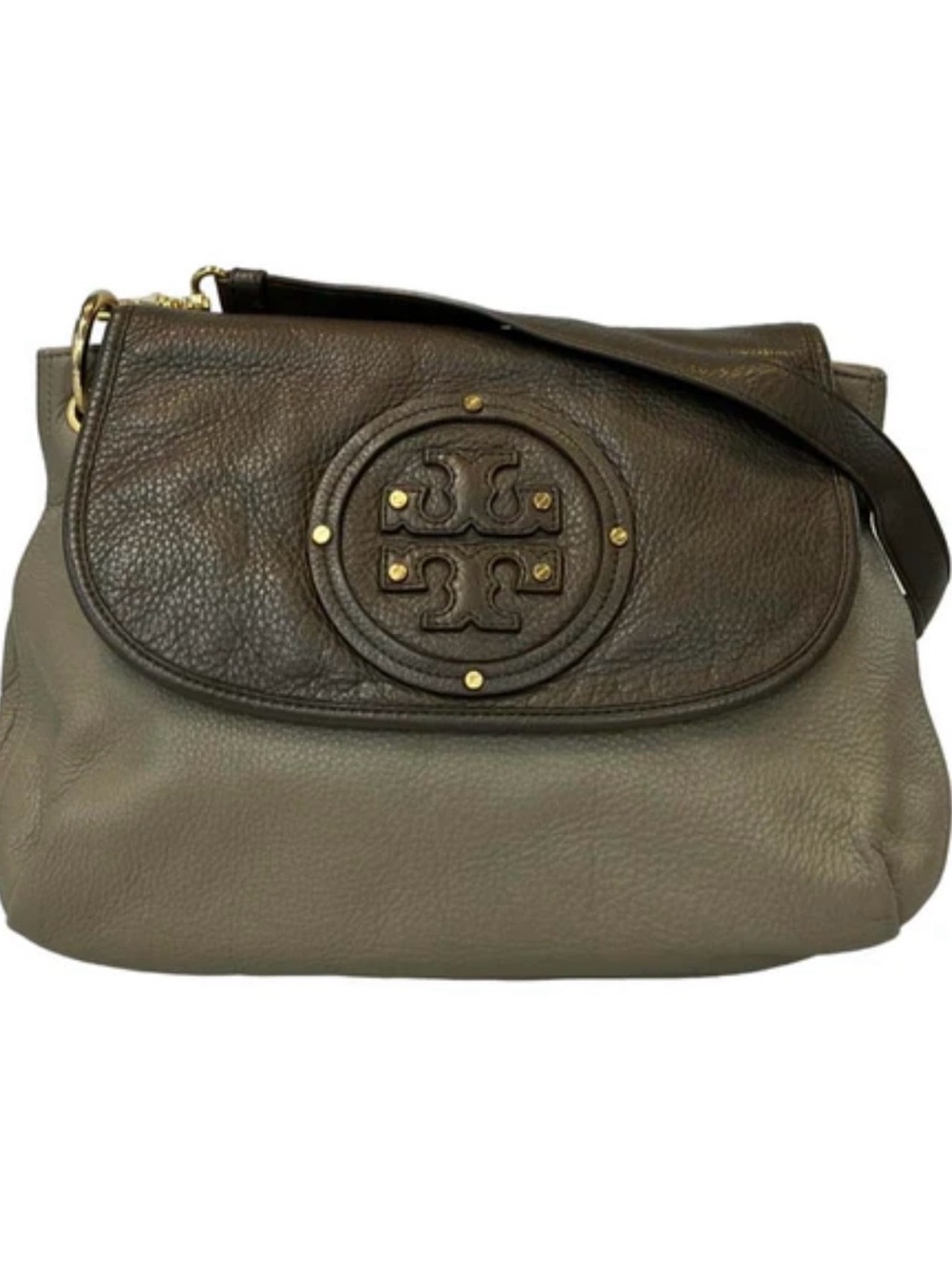 Tory Burch Two-Tone Brown and Taupe Leather Maisley Flap Crossbody Shoulder Bag